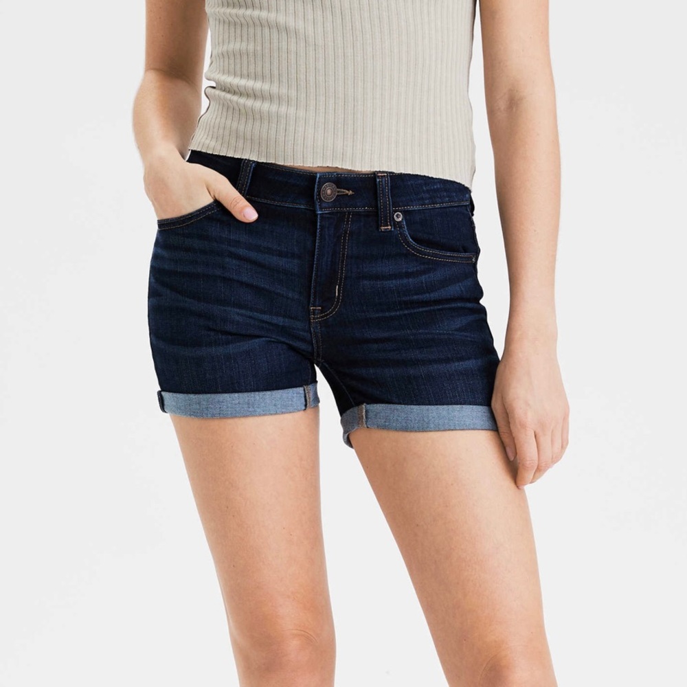 american eagle midi shorts dark wash
